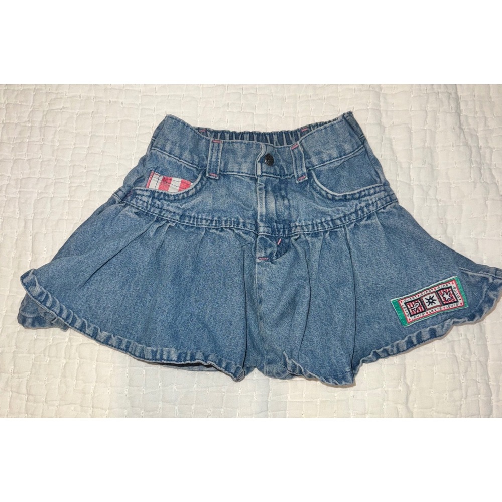 Vintage Levis Denim Skort Toddler Girls 3T Light Wash Ruffle Skirt USA